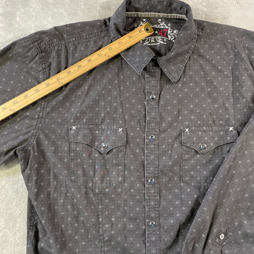 Rock 47 Wrangler Shirt Mens XL Black Skull Geometric Pearl Snap Western Flap - Picture 6 of 12
